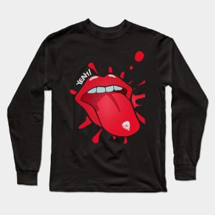 Yeah, Rock &amp; Roll!!. Plasticized rock tongue with a guitar pick on the tip and the expression: Yeah!! Long Sleeve T-Shirt